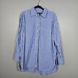 Banana Republic Womens L Oversized Button Up Shirt Blue White Striped Cotton